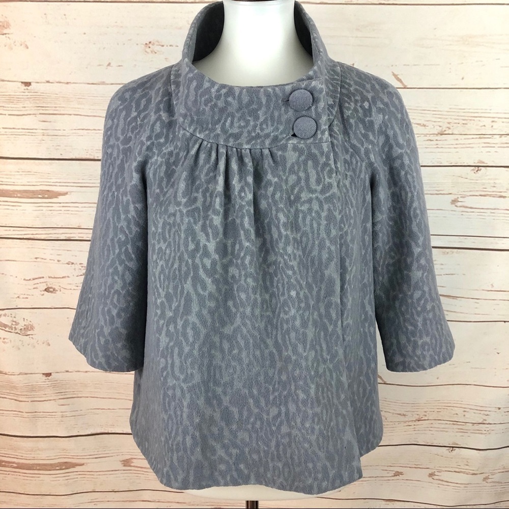Rebecca Taylor Grey Animal Print Retro Mid Century Mod Cape Capelet Jacket